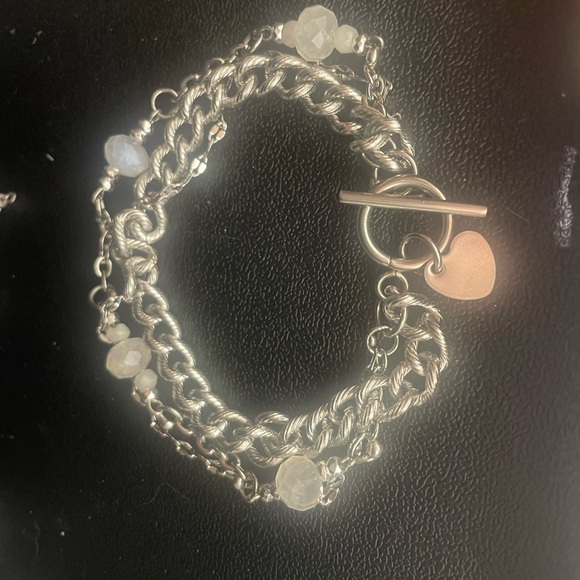 Ethereal Moonstone Handmade Heart Charm Toggle Stainless Steel Bracelet - Picture 3 of 8